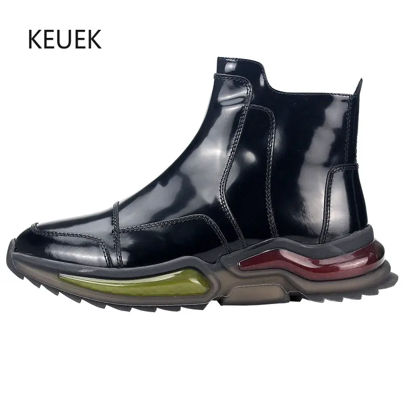 

Мужские высокие повседневные ботинки, черные кроссовки из натуральной кожи на толстой подошве, Молодежная обувь 5А, 2019