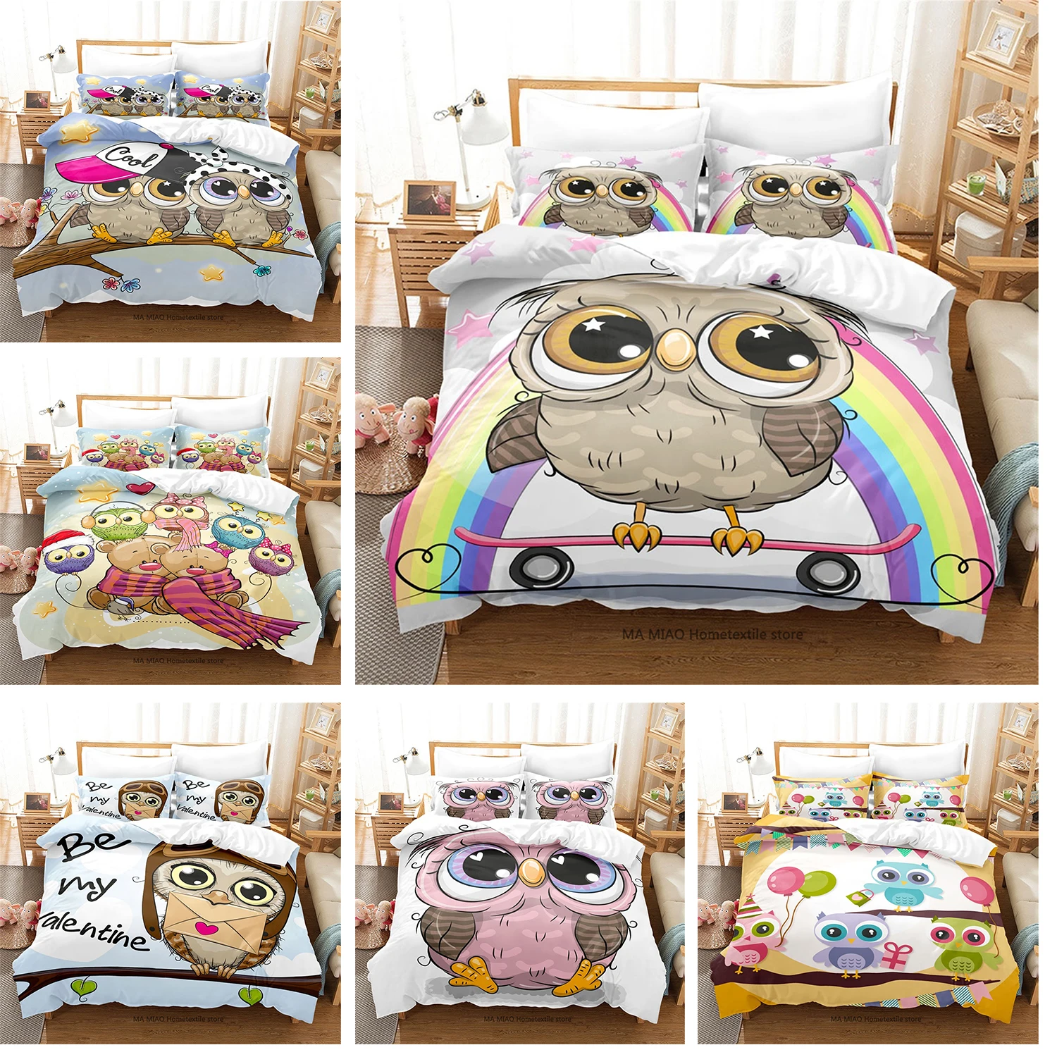 

Children Bedding Sets Cartoon Owl US/Europe/UK Size Quilt Cover 2-3 Pieces Duvet Cover Pillow Case Sets
