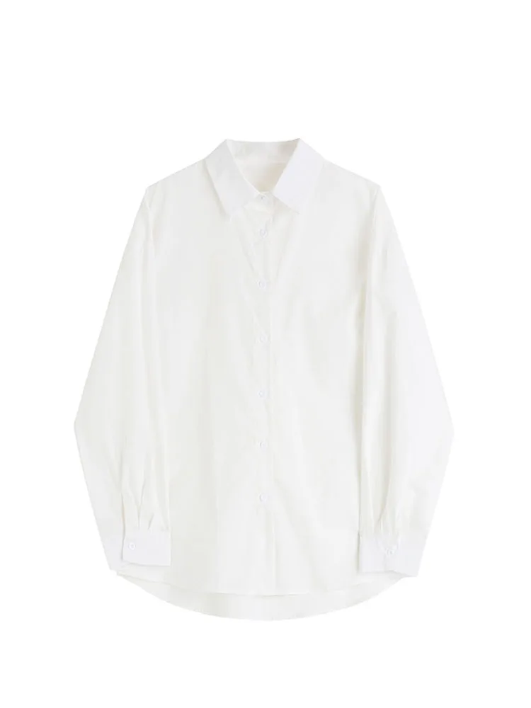 Женская свободная белая рубашка с отложным воротником Корейская Весенняя