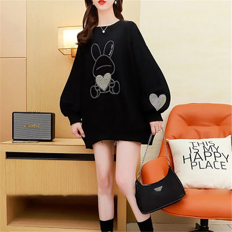 

Свитшот женский с круглым вырезом, модный простой пуловер свободного покроя с надписью «Love» и стразами, одежда для женщин, ZM663, весна-осень