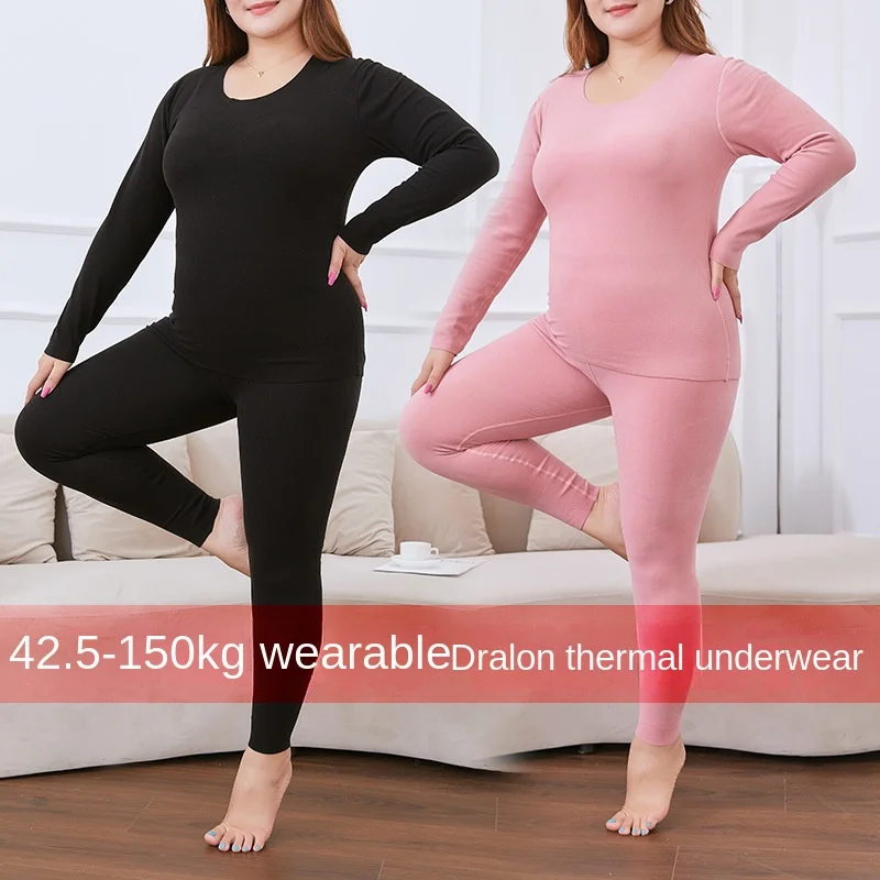 2 Sets Long Sleeve Women's Thermal Underwear Woman Winter Sets Plus SizeThermal Pants Top Two Piece Set Thin Women Suits Warming