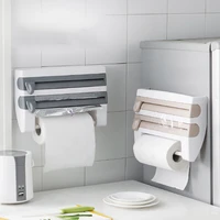wall mounted paper towel holder sauce bottle rack kitchen organizer cling film cutting holder multifunction kitchen accessories