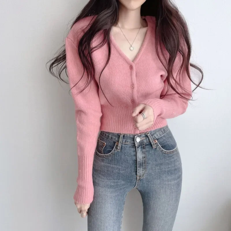 Утягивающий вязаный кардиган с v-образным вырезом укороченный топ для женщин