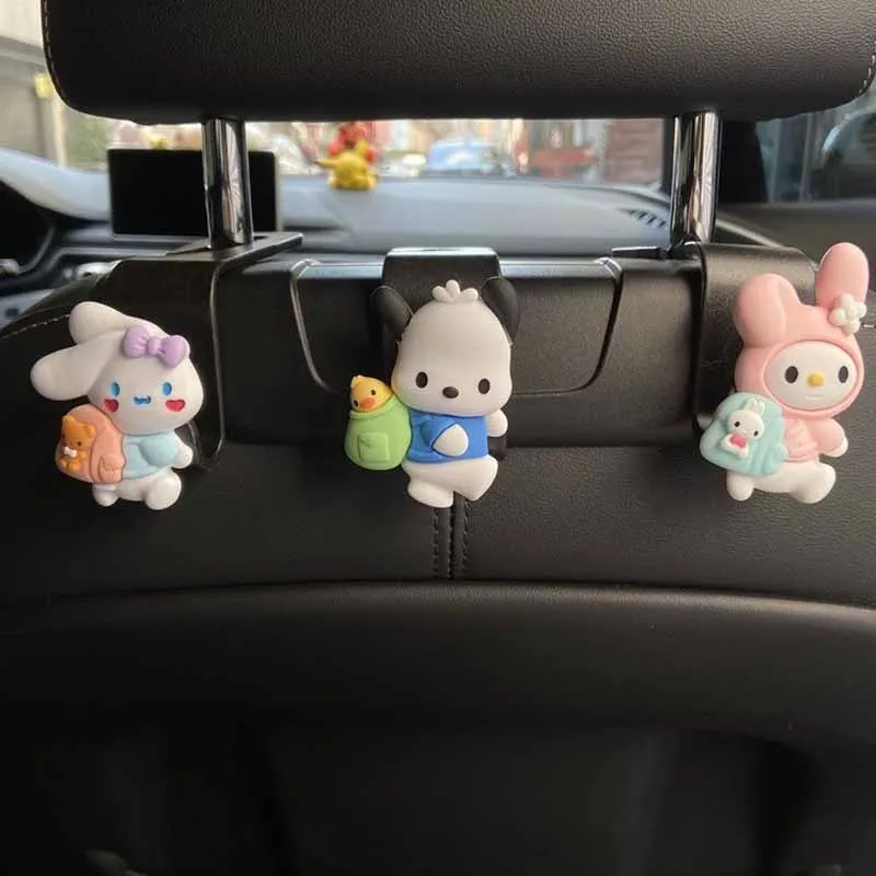 

My Melody Kuromi Cinnamoroll Pochacco Purin Car Seat Back Hook Interior Accessories 3D Cartoon Anime Figure Sundries Hanger Clip