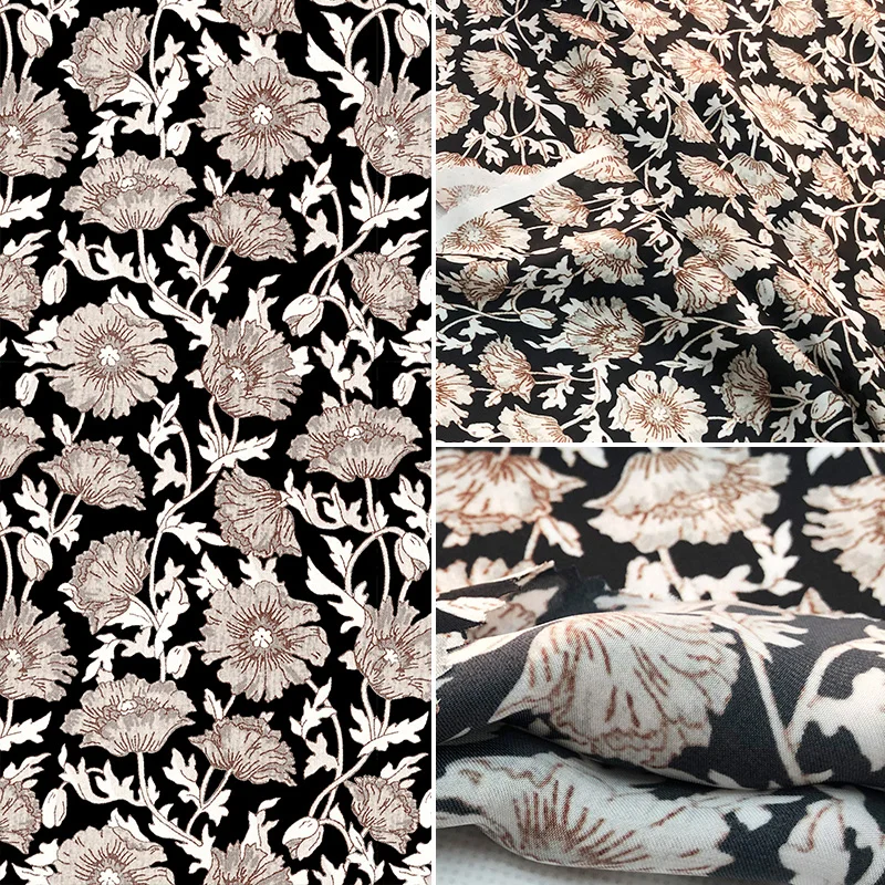 

Printed Non-stretch Satin Polyester Satin Fabric Soft Fashion Clothing Black Shirt Cloth for Women Dress Sewing by the Meter