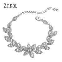 zakol bridal jewelry new fashion aaa cubic zirconia flower leaf bracelet for women wedding dinner party birthday gift bp2134