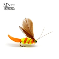 mnft 10pcs fly fishing lure 10 feather wings yellow orange body insects nymph lures fly hooks fishing flies mayfly
