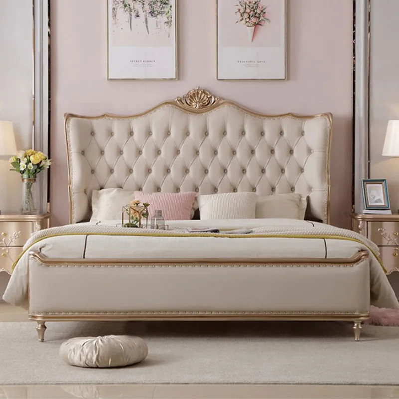 

American light luxury solid wooden bed simple European master bedroom double bed family bedroom furniture adult bed