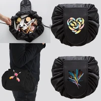 women travel cosmetic bags drawstring makeup bag organizer travel toiletry large capacity storage shoulder pouch feather pattern