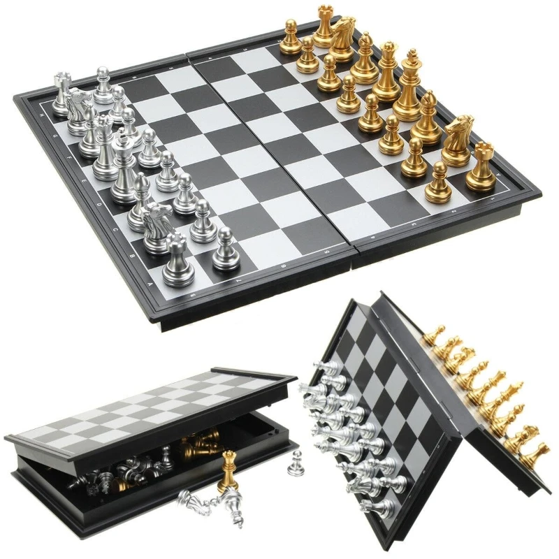 Folding Magnetic International Chess Set Chinese Chess Backgammon Checkers Travel Games Board  Entertainment Portable Board Game
