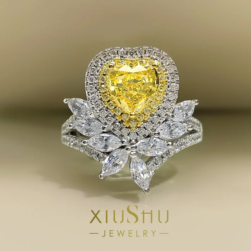 

1 Carat Color Diamond Ring Yellow Diamond Sterling Silver Women'S Inlay Original Design Imported High Carbon Diamond Radiance J