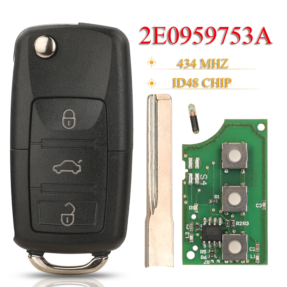 

Jingyuqin 3BTN Дистанционный Брелок Для VW Volkswagen Crafter 2006-2011 434 МГц ID48 Чип Складной Откидной Ключ 2E0-959-753-A