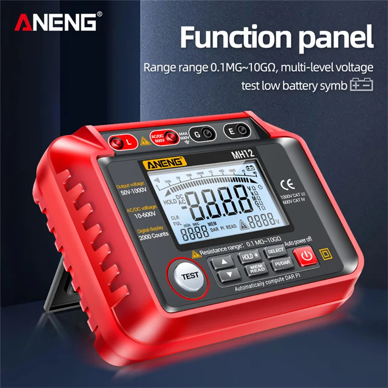 

ANENG MH12 Digital Megohmmeter Meters Insulation Earth Resistance Meters Tester cable High Voltage Voltmeter Megger Meter Tools