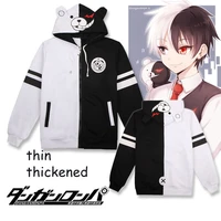 anime danganronpa monokuma cosplay costume unisex hoodie sweatshirt hooded black white bear long sleeve daily casual coat jacket