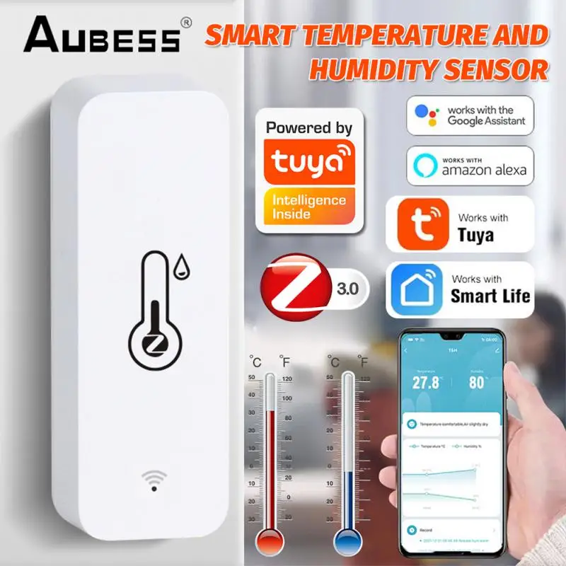 

Умный датчик температуры и влажности Tuya Zigbee, переключатель ℃ или ℉ Tuya Smart Life, работает с приложением Alexa Google Home
