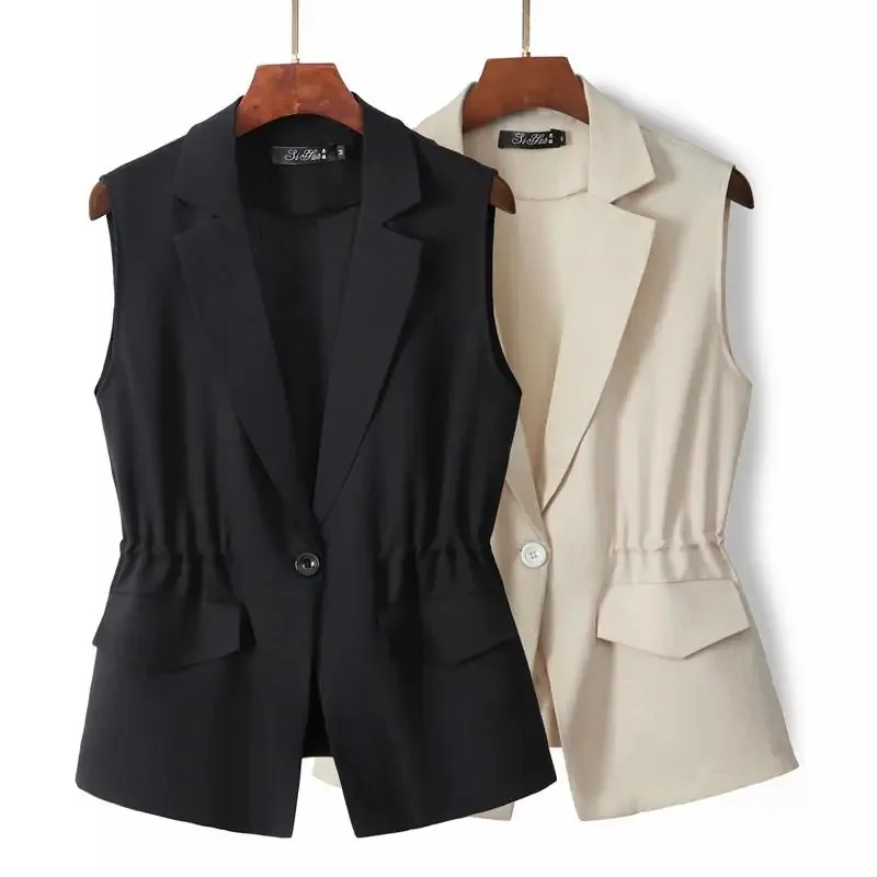 

2022 New Fashion Korean Version Of Cotton Suit Vest Vest Women's Cardigan Thin Summer Waist All-Match Short Sweet Vest Women