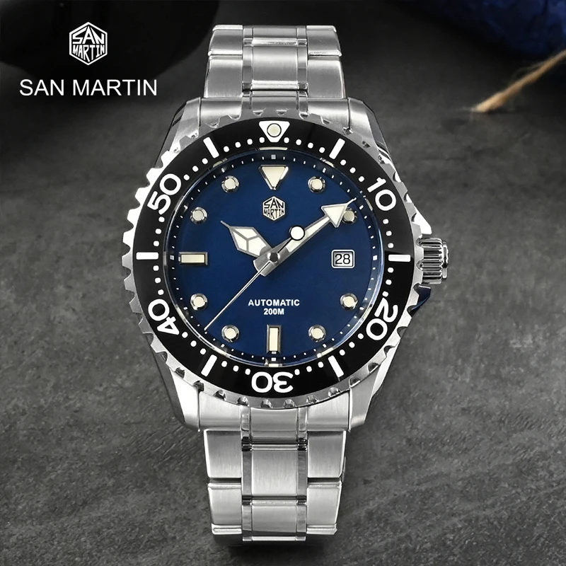 

San Martin 44mm Luxury Men 20Bar Diver Watch Classic High Quality Sapphire PT5000 Automatic Mechanical Watches BGW-9 Luminous