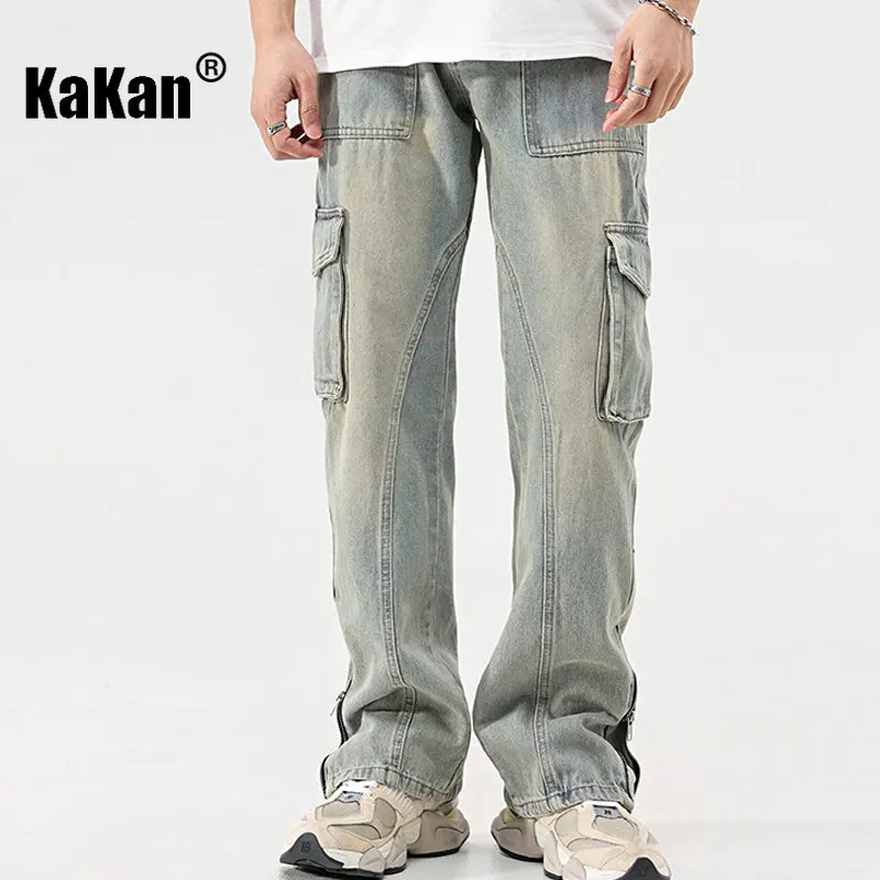 Kakan - New Retro Jeans for Men, with A Sense of Niche Design and Large Pockets. High Street Length Jeans K24-98K8910