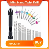 36pcsset mini hand twist drill set aluminum alloy pin vise for carve craft diy sculpture wood jewelry power tool accessory