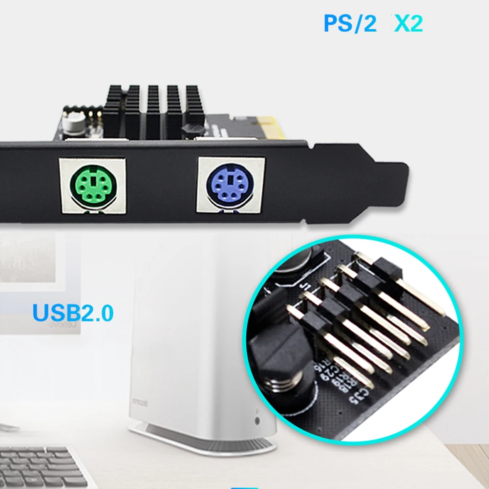 

Плата адаптера PCI-Express на 2x PS2 PS/2 для ПК, карта адаптера без привода