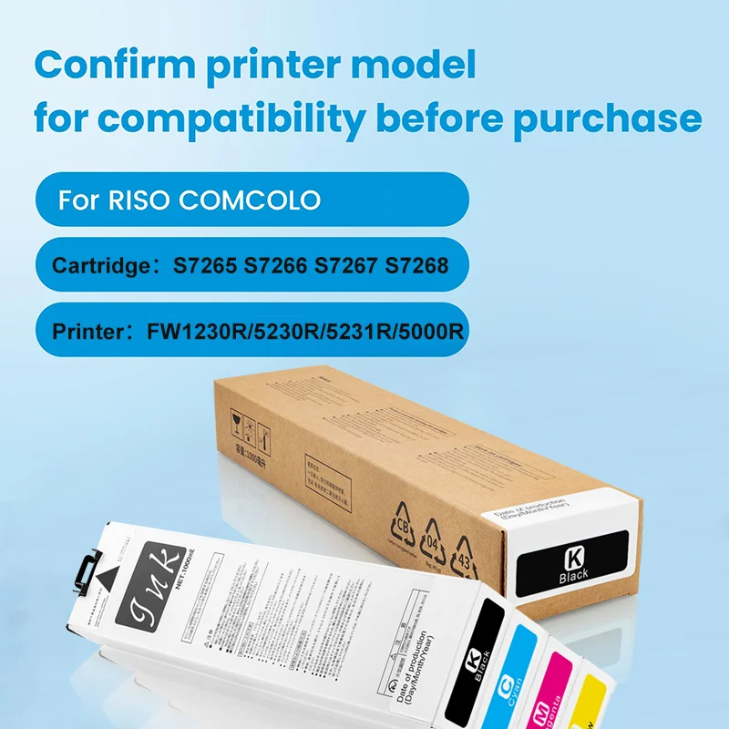 1 шт. картридж S7265-S7268 для принтера Riso Comcolor FW1230R FW5230R FW5231R FW5000R с чипом и пигментными чернилами BK C M Y (art.: 3920dae6ca7fd) - 3920dae6ca7fd