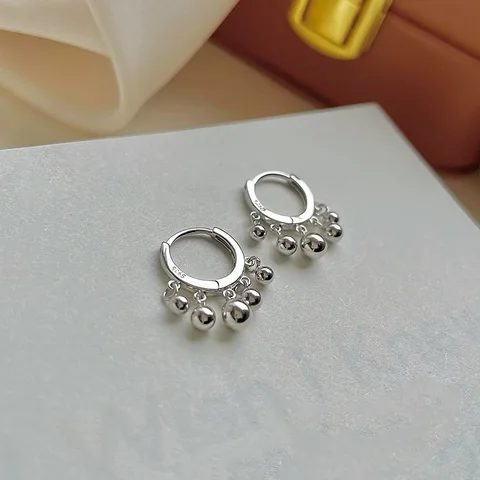 Настоящее серебро 925, серьги-кольца с кисточками из бисера для женщин, классические ювелирные изделия, легкие роскошные геометрические аксессуары