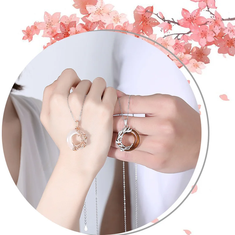 

Винтажное ожерелье из стерлингового серебра 925 пробы с цепочкой, подарок другу, парное ожерелье, Очаровательная подвеска с нефритовым цветк...