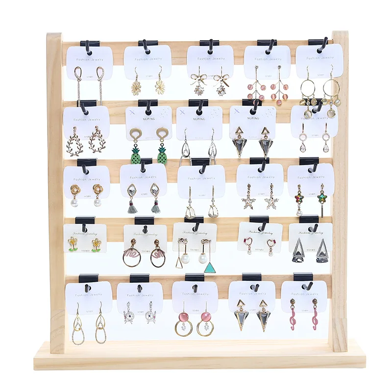 Wooden Earrings Jewelry Display Stand Hook Jewelry Organizer Rack Holder Activity Necklace Ring Display Stand Store Decoration