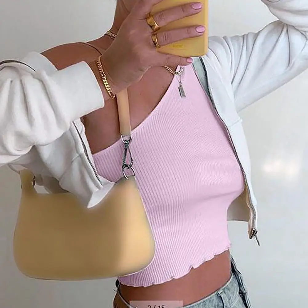 

Short Sleeve Women Blouse Skin-friendly Solid Color One Shoulder Tank Tops for Dating