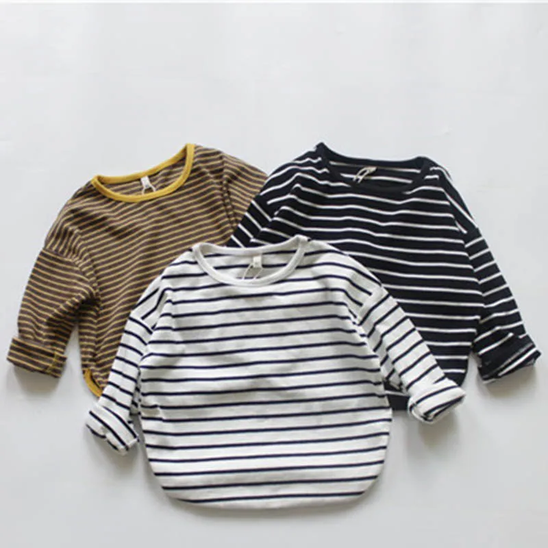 

Baby Girls Boys T-shirt Stripe Casual Loose T-shirt Spring Autumn Children Clothing 1-7Yrs Kids T-shirt Cotton Pullover Tops