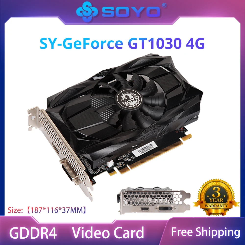 

SOYO GeForce GT1030 4GB DDR4 / 2GB DDR5 Graphics Card Video Gaming Card DVI PCI Express x16 Full New Nvidia GPU