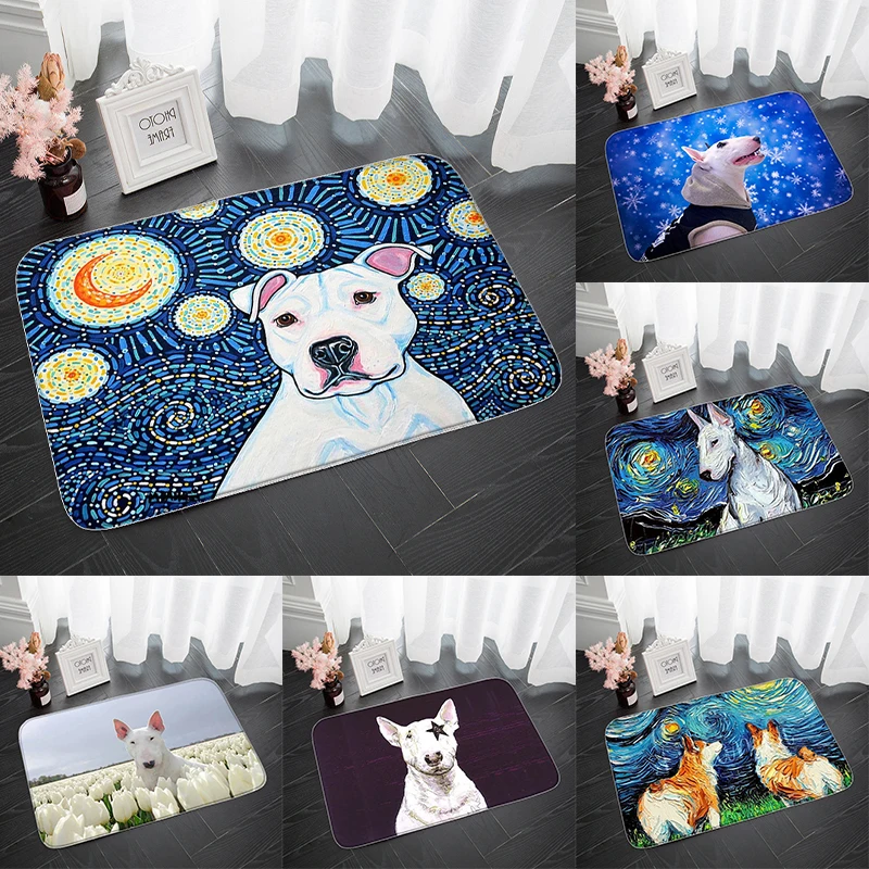 

Bull Terrier Cute Rug Living Room Mats Non-slip Mat Home Carpets Rugs Entrance Carpet Custom Bath Foot Kitchen Prayer Bathroom