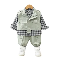 new spring autumn baby boys clothes suit children plaid shirt vest pants 3pcssets toddler casual costume infant kids tracksuits