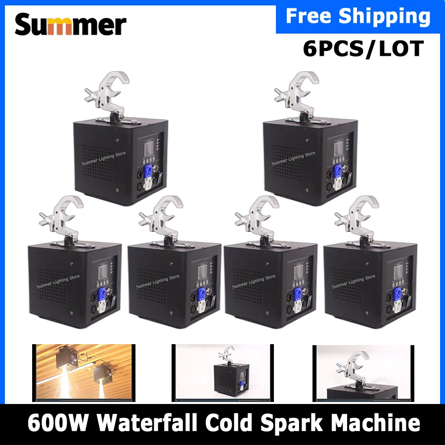 

No Tax 6Pcs 600W Cold Spark Machine DMX Remote Cold Fireworks Fountain Stage Spark Machine For Wedding Party Show Sparklers