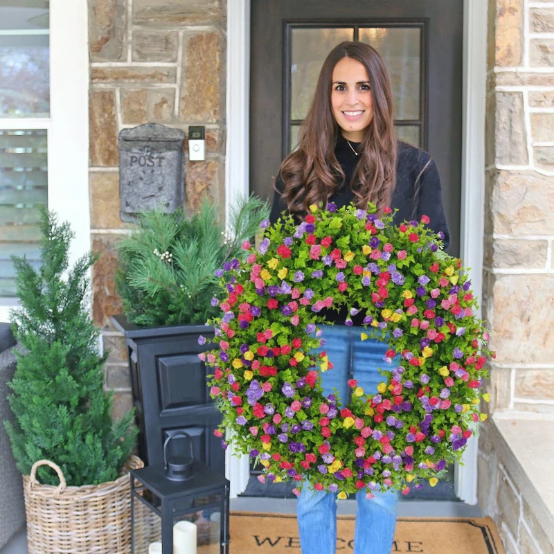 Красочный весенний венок для дома в деревенском стиле эвкалипт искусственный