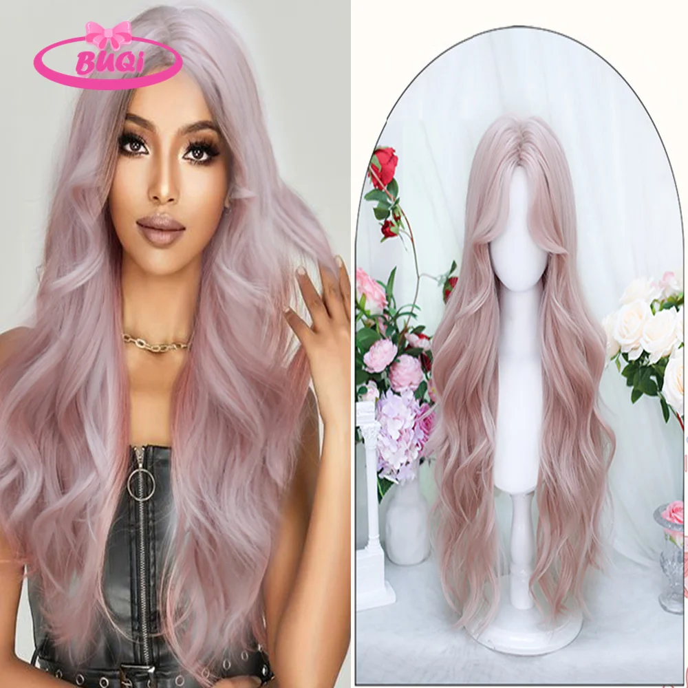 BUQI Длинный натуральный волнистый парик Лолита вьющиеся волосы с челкой PIXIV