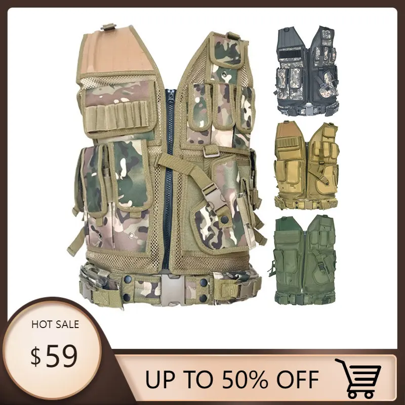 Outdoor Military Training CS Multi-pocket Tactical Molle Vest Airsoft Combat Armor Hunting Paintball Police Security Vest Mens