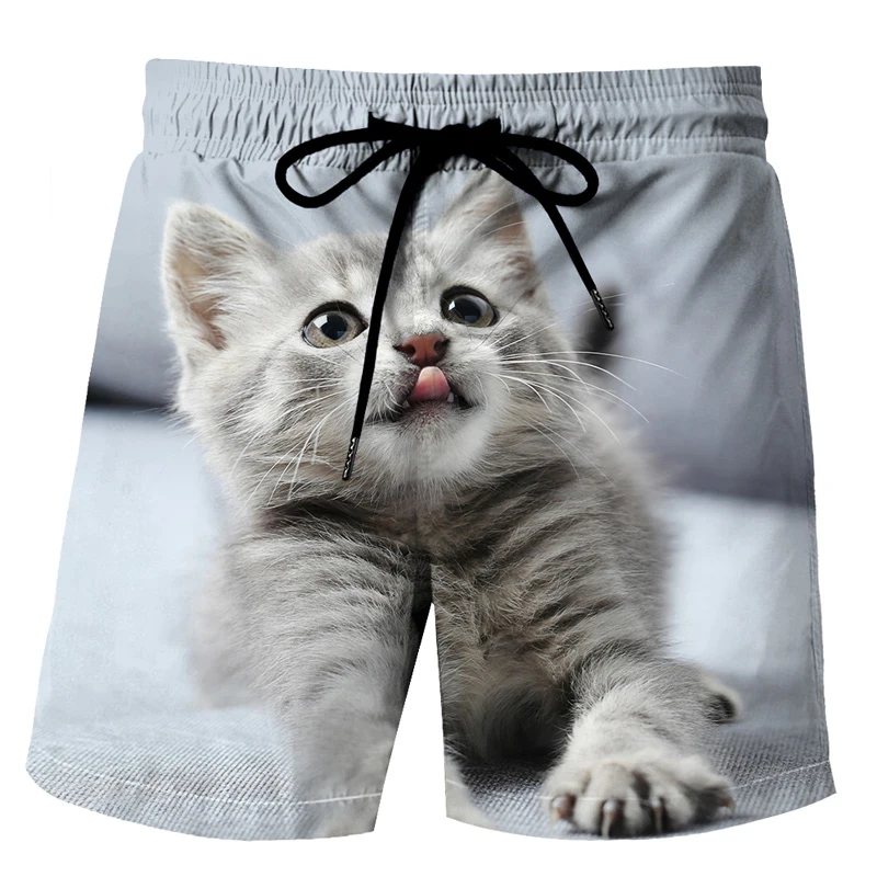 

Short de plage pour hommes, imprimé Animal mignon chat 3D, décontracté, mode Streetwear, pantalons courts, vêtements de sport