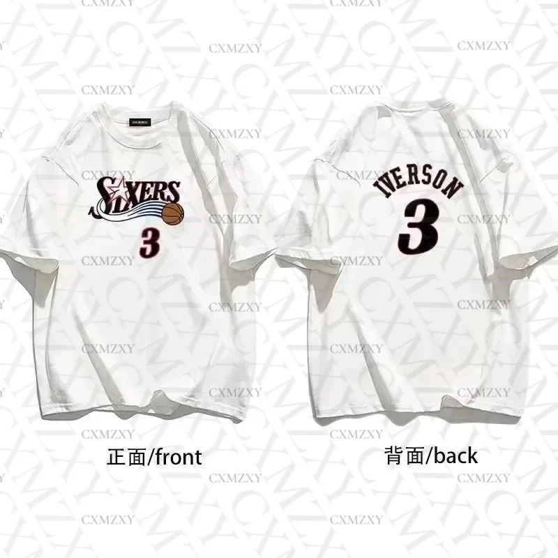 Фото Новые летние с короткими рукавами 76 ers Allen Iverson No. Тренировочный костюм 3, мужская спортивная футболка, мужская футболка, свободный топ №2