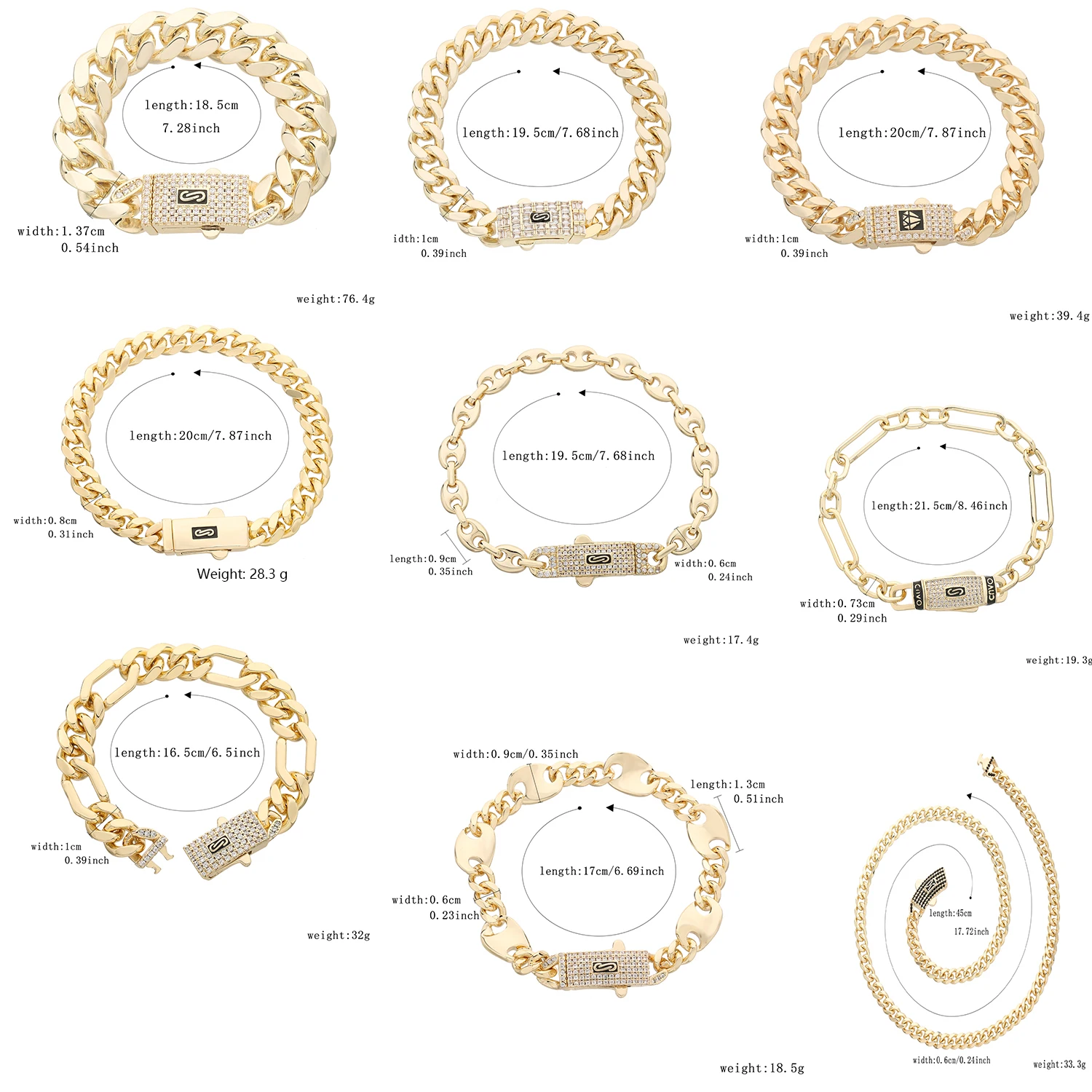 Фото 14K Monaco new chain for men and women, brass, cubic zirconia, fashionable Monaco bracelet for men and women №2