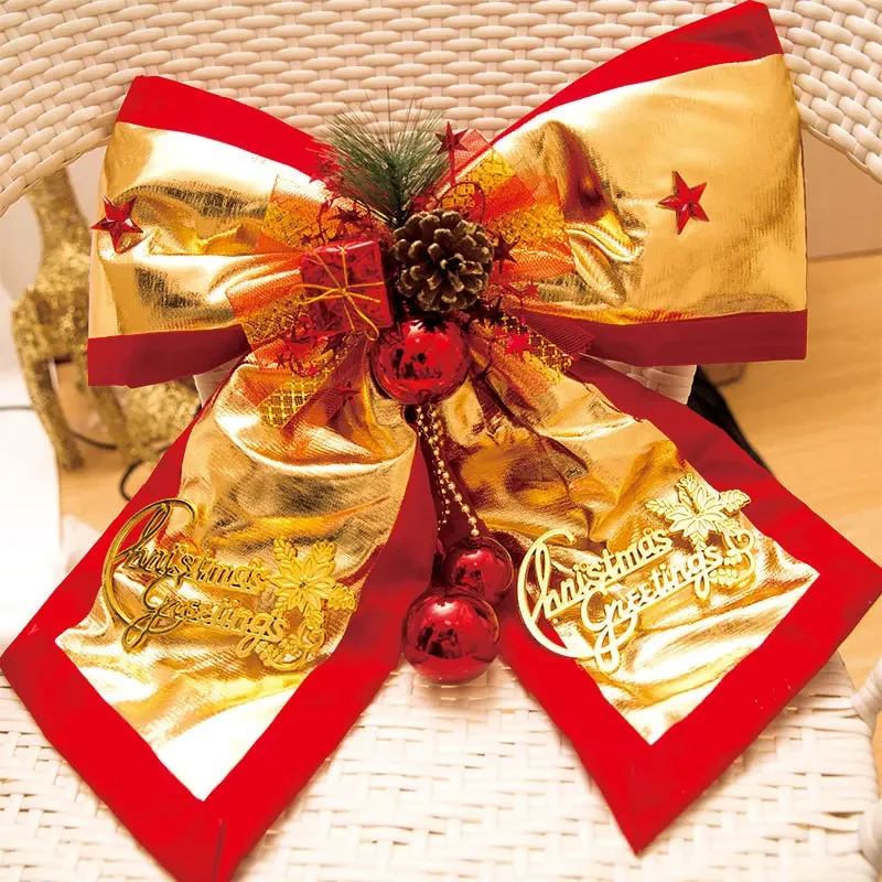 Большая красная золотая сверкающая блестящая рождественская лента с бантом