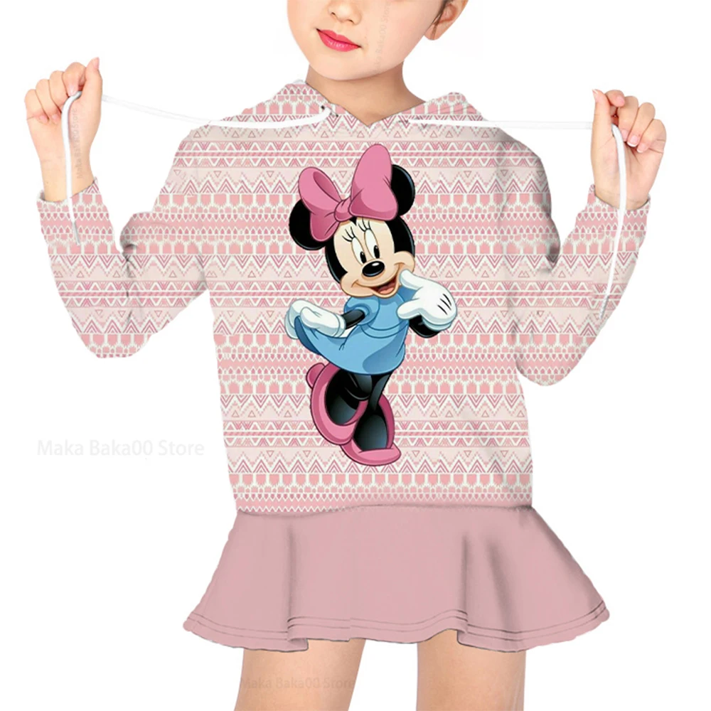 

Cartoon Disney Mickey Mouse Children's Clothing Print Mickey Long Sleeve Hoodie Girls Casual Autumn Winter Cute Sweater Dress