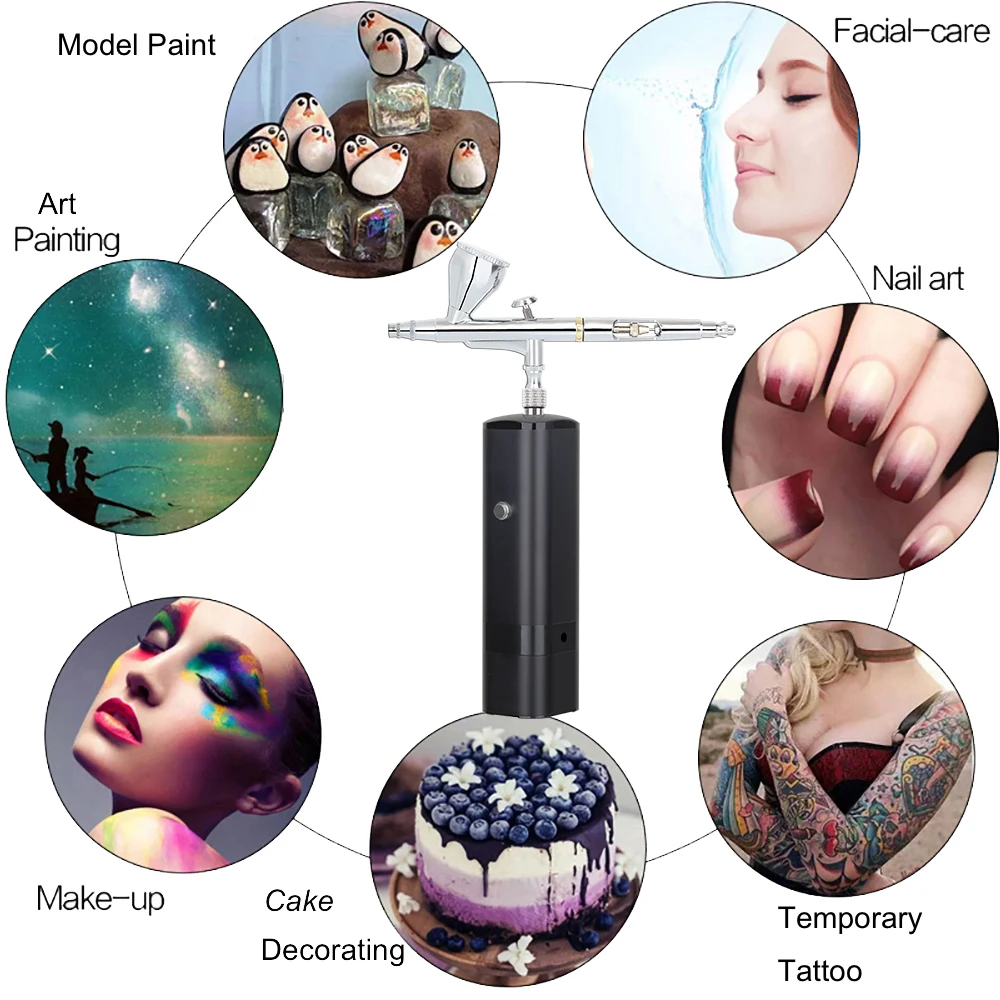Nowe wzory Bezprzewodowy aerograf i sprężarka Super ciche działa Wyświetlacz dużej mocy Art Mineral Home Diy Graffiti Narzędzia graficzne