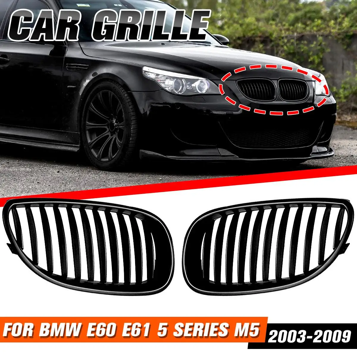 

E60 E61 Double Grille Grill Car Front Kidney Grille Grill Cover Shell Decoration For BMW M5 E60 E61 5 Series M5 2003-2009 ABS