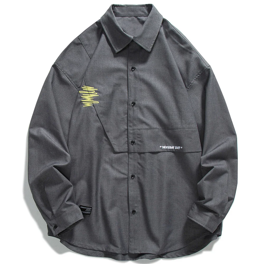 

Мужские рубашки с вышивкой надписью, минималистичные Топы популярного цвета, Высококачественная универсальная мужская одежда в стиле Хара...