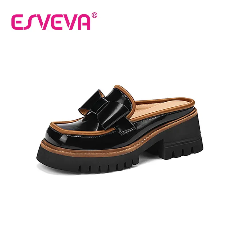 

ESVEVA 2022 slippers All Match Flat Heel Fashion Female Shoes Square Toe Platform Women Pumps Big Size 34-39