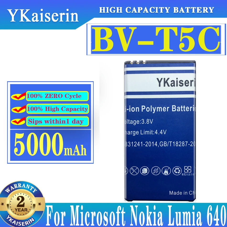 

Сменный аккумулятор ykaisin BV-T5C BVT5C для Nokia Microsoft Lumia 640 Lumia640 RM 1113 1073, двойные батареи 1077
