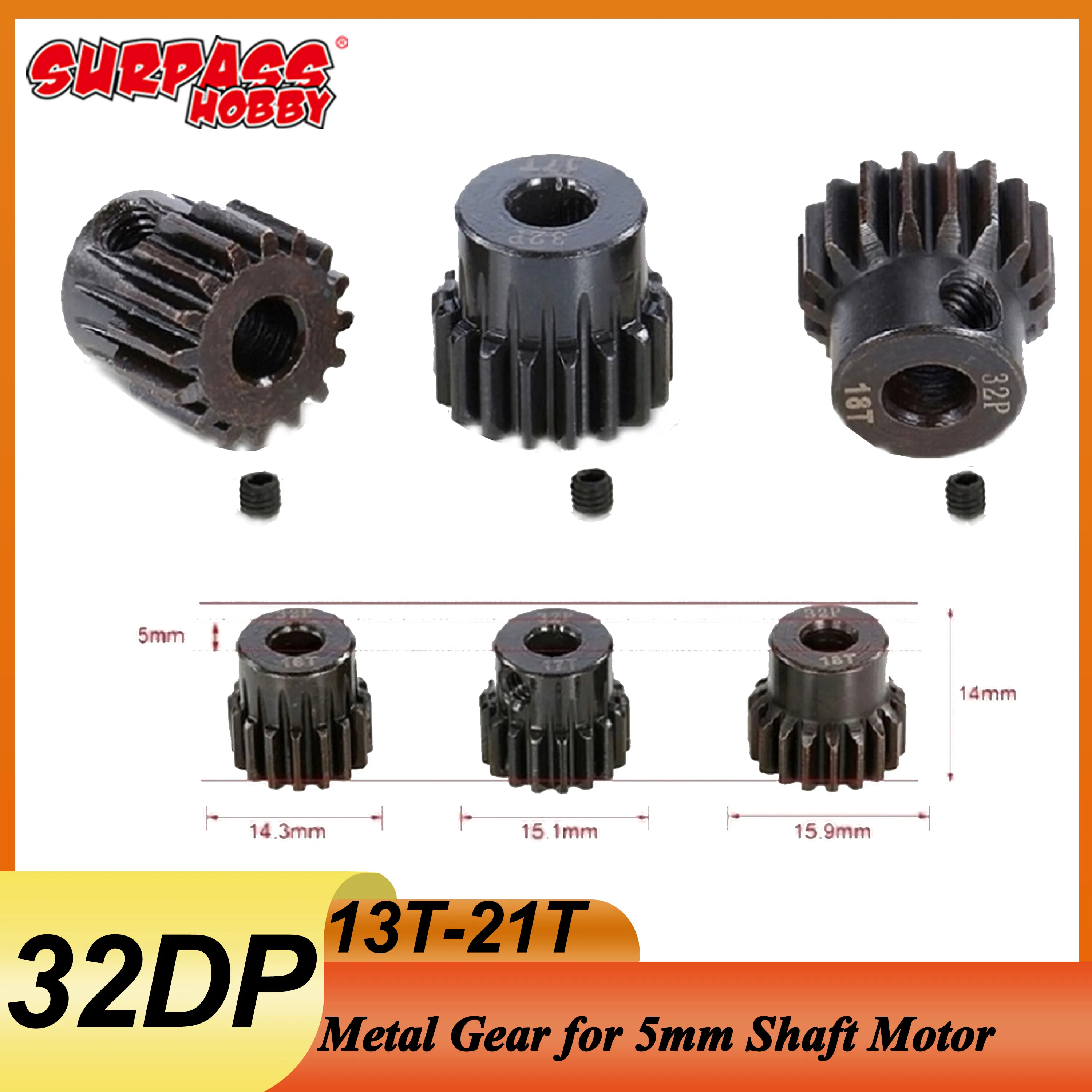 32DP 5 мм 13T 14T 15T 16T 17T 18T 19T 20T 21T Черная стальная шестерня двигателя для 1/8 1/10 RC