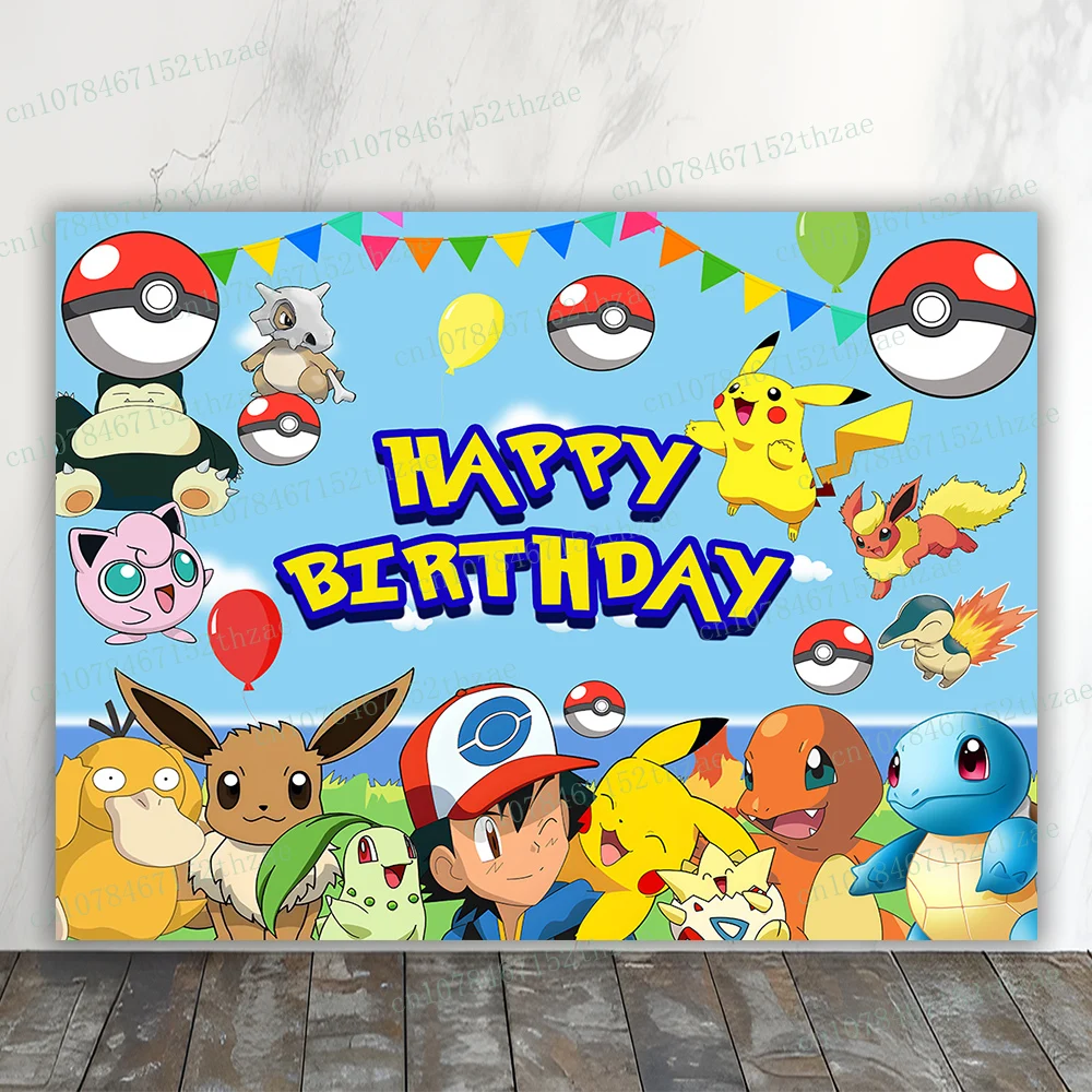 Pokemon Birthday Party Photo Background Baby Shower Photography Backdrop Cartoon Banner Decoration