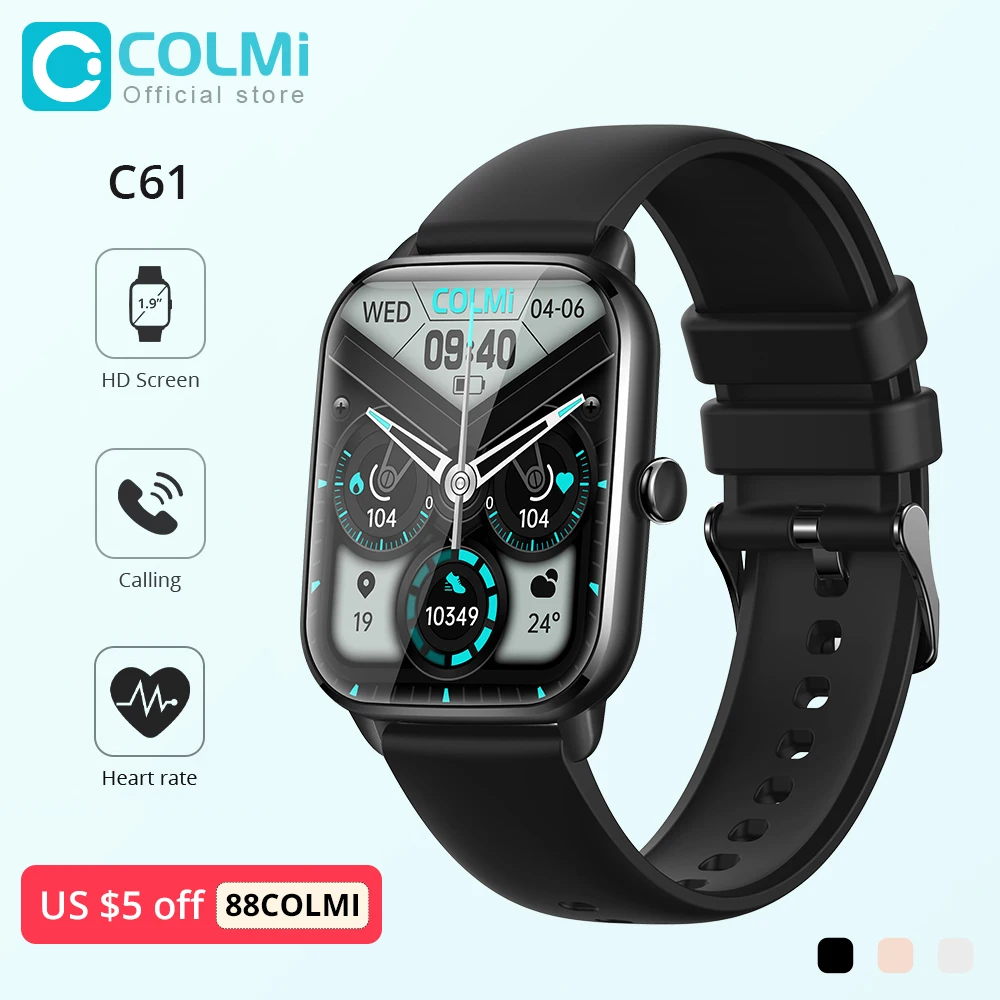  COLMI C61 Smartwatch 1.9 inch Full Screen Bluetooth Calling Heart Rate Sleep Monitor 100+ Sport Models Smart Watch For Men Women 